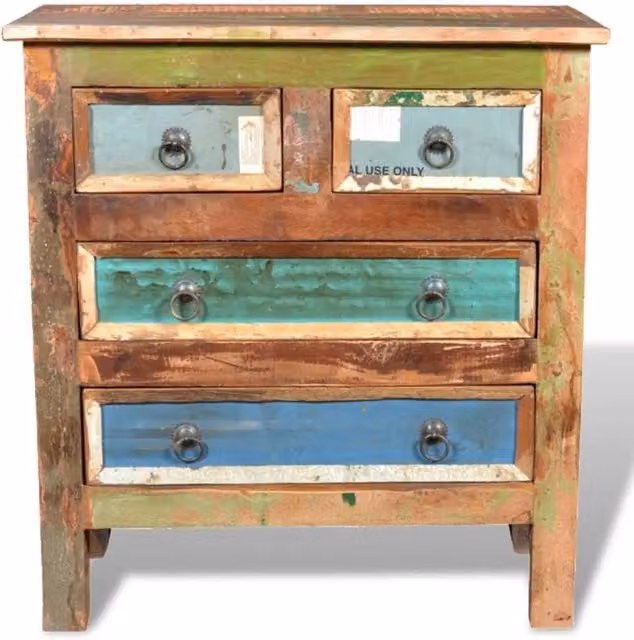 Berkfield Home Reclaimed Solid Wood Cabinet with 4 Drawers in Multicolour Teak, Acacia and Mango