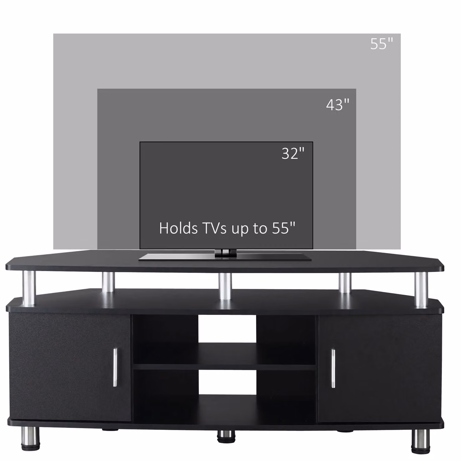 HOMCOM Modern Black TV Unit Cabinet with Storage Shelves and Matt Finish, W: 120 cm – 4