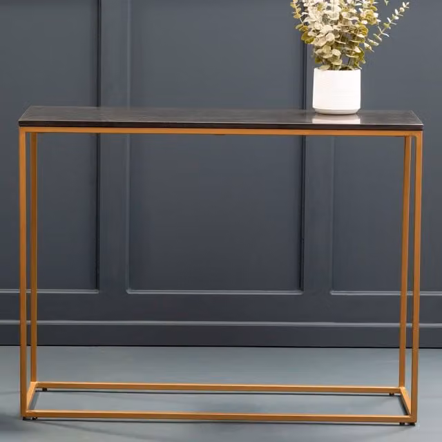 Orsina Black Marble and Gold Geometric Modern Console Table, W/D/H: 100 x 35 x 76 cm – 1
