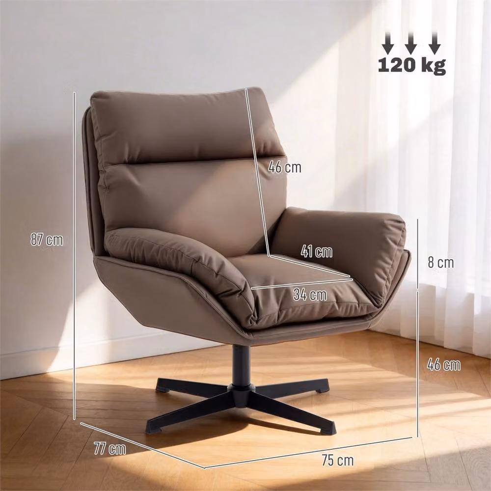KORVIXA Modern 360 Degree Swivel Accent Chair with Armrests in Dark Brown – 2