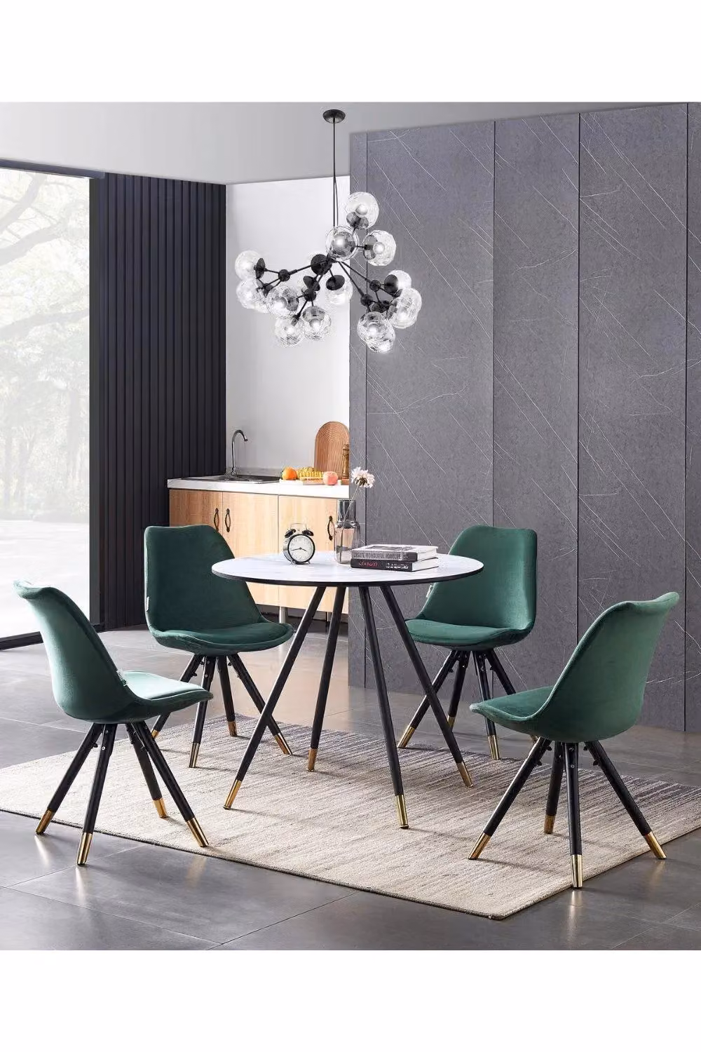 Life Interiors Sofia Dorchester Dining Set with Round Table and 4 Chairs in Green – 2