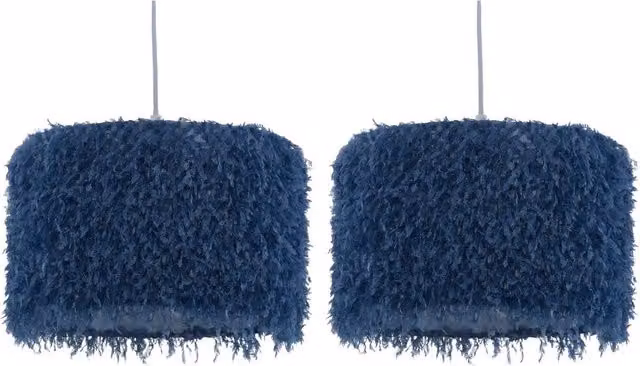 First Choice Lighting Rogers Set of 2 Blue Shaggy Easy Fit Pendant Shades, Diameter: 30 cm – 1