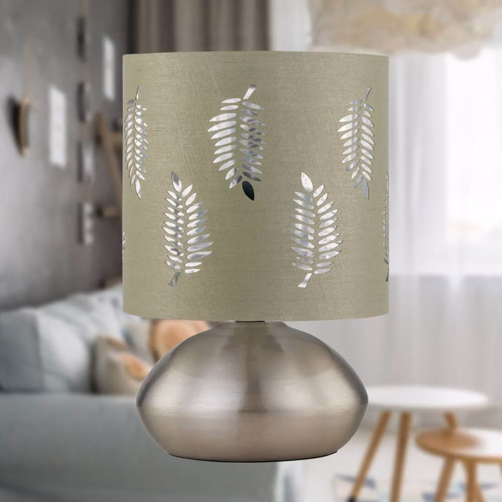 First Choice Lighting Jenson Set of 2 Brushed Chrome Touch Table Lamps with Green Fabric Shades – 3