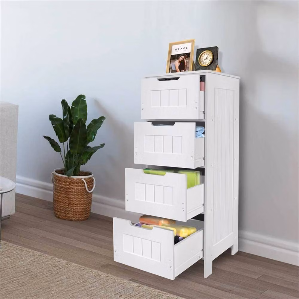 Nordara Modern White Wood Bathroom Cabinet Storage Unit with 4 Drawers – 3