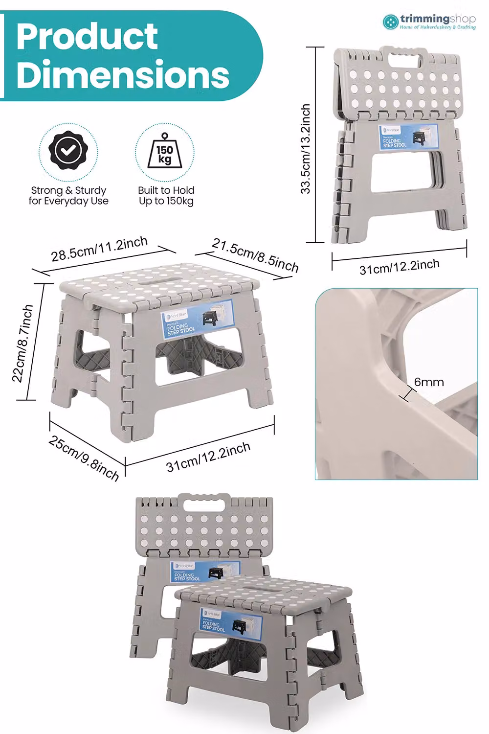 Neel Blue Collapsible Step Folding Stool in Light Grey, Height: 22.86 cm – 2