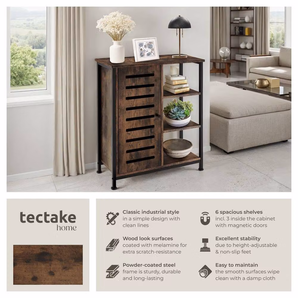 tectake Industrial Sideboard with 3 Open Shelves in Brown and Black Oak Finish – 2