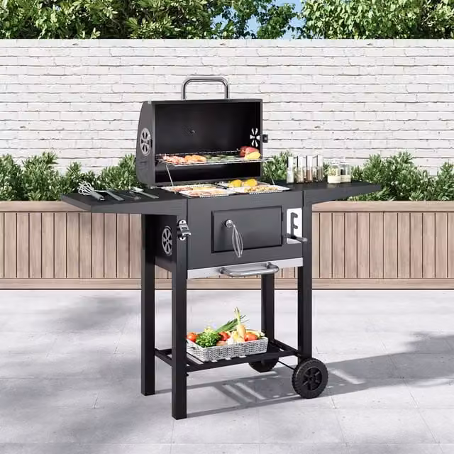 Breeins Black Steel Kettle Charcoal BBQ Grill with Thermometer, Diameter: 41 cm