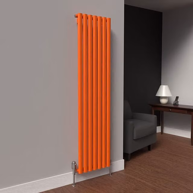 Lux Heat Oval Coloured Vertical Radiator in Sunburst Orange, H: 160 cm, W: 42 cm