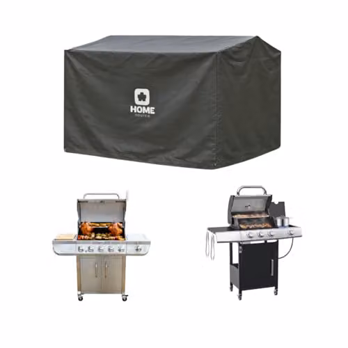 Home Source Grey Waterproof Polyester BBQ Cover for Gas and Charcoal Grills, W: 122 cm, D: 76 cm, H: 71 cm – 1