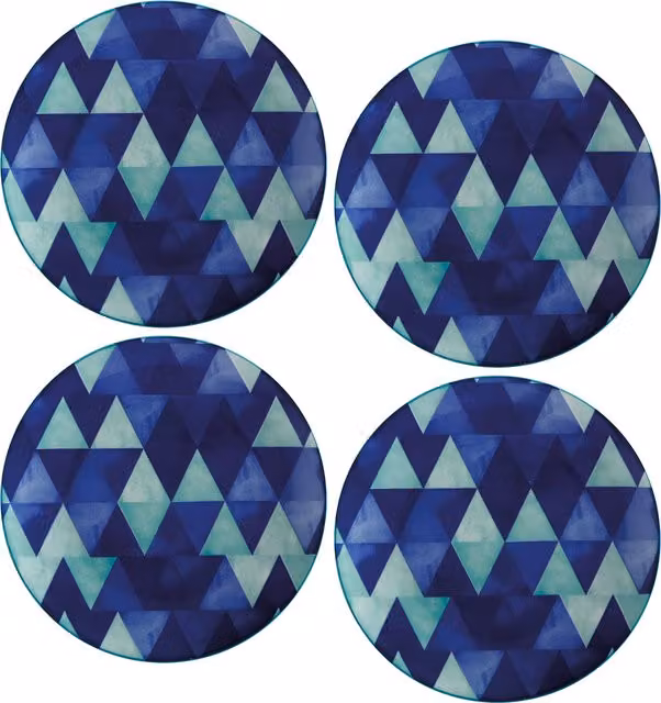 Maxwell Williams Reef Triangles Ceramic Side Plate Set of 4, Mixed Blue and White, Diameter: 20.3 cm