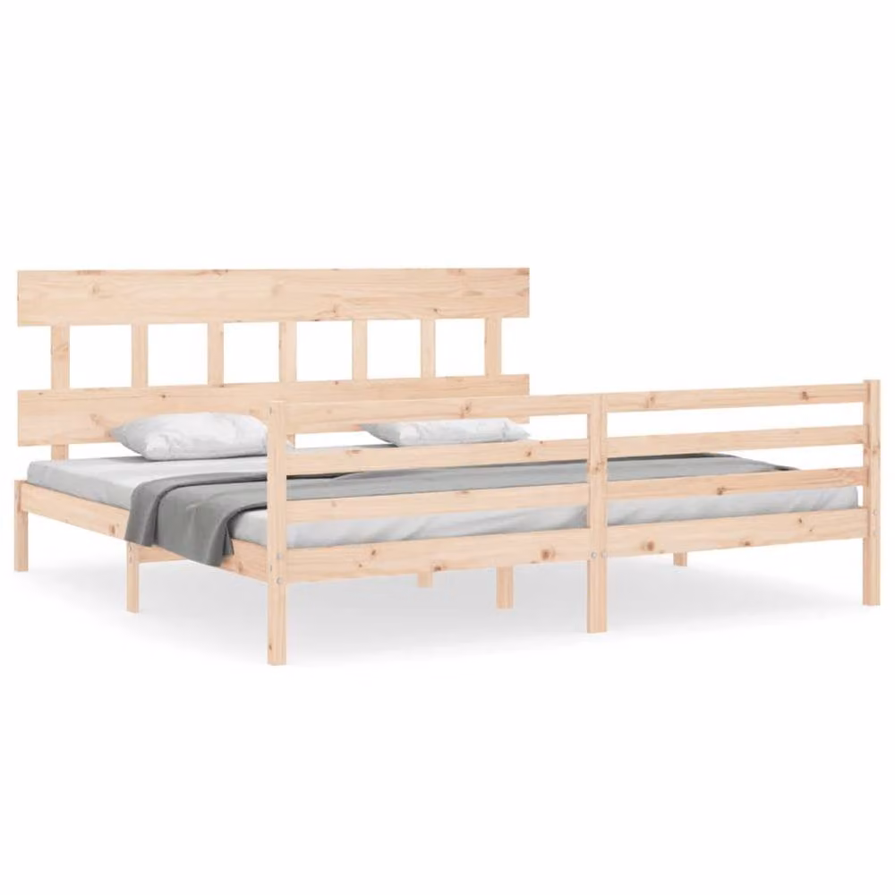 Berkfield Home Beautiful Solid Wood Bed Frame with Headboard in Brown, 200 x 200 cm – 2