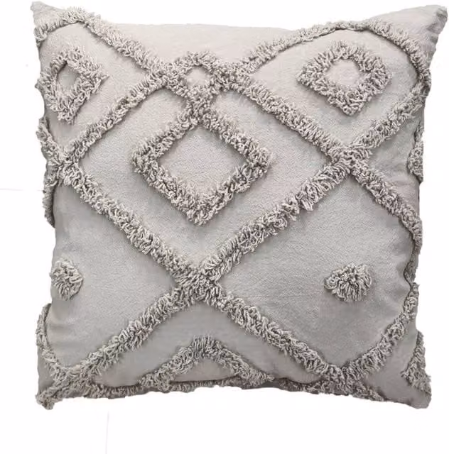 Velosso Diamond Tuft Filled Square Cushion in Grey, W x D: 43 x 43 cm