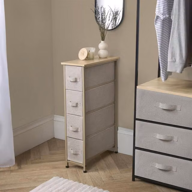 OHS Brooklyn Narrow Fabric Drawer Cabinet in Beige