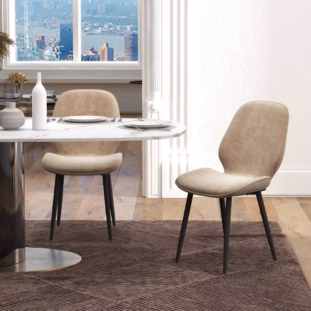 STILVORA Set of 2 Modern Brown Velvet Dining Chairs with Metal Legs – 2