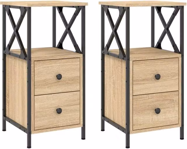 Berkfield Home Set of 2 Sonoma Oak Bedside Cabinets in Brown, W/D/H: 34 x 35.5 x 70 cm