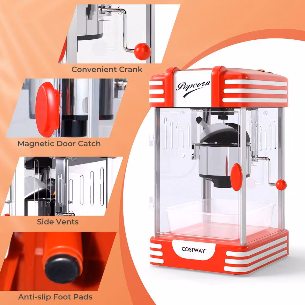 Costway Theatre Style Popcorn Machine in Red with Kernel Scoop and Oil Spoon – 5