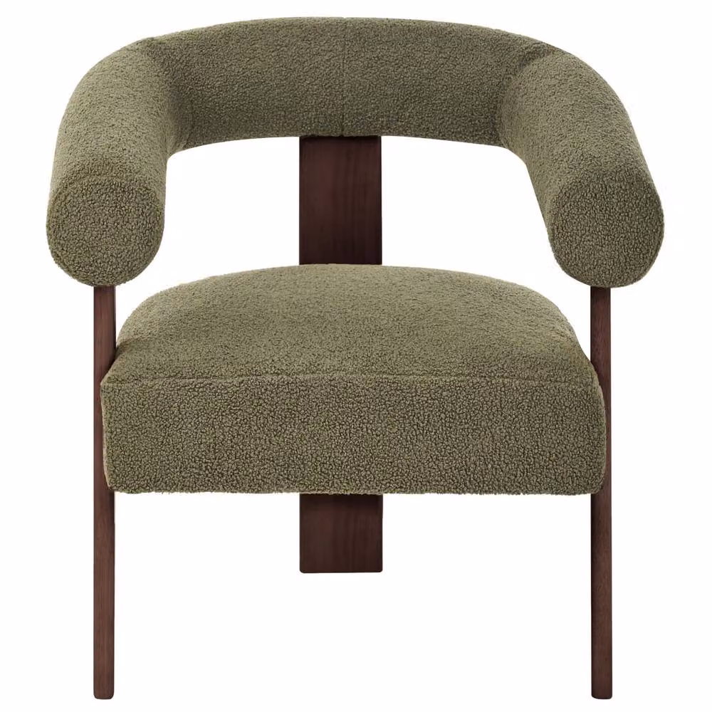 Wyld and Coco Green Boucle Tub Armchair with Retro Dark Brown Rubberwood Legs, W/D/H: 77 x 68 x 76 cm – 3