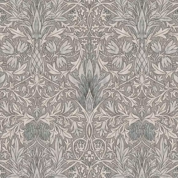 William Morris Snakeshead Digitally Printed Grey and Silver Floral Cotton Fabric