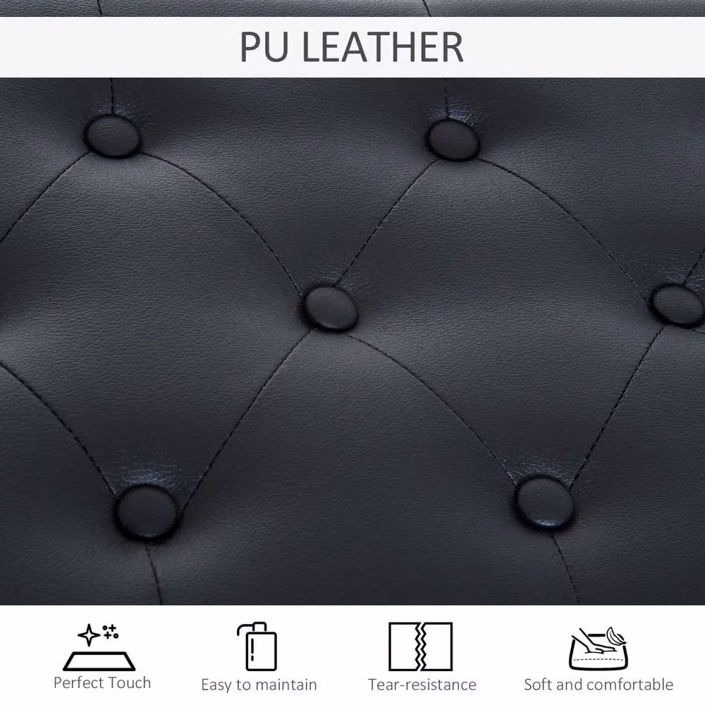 NESTLUNE Classic Piano Bench with Padded Synthetic Leather Seat in Black, W/D/H: 100 x 100 x 50 cm – 4