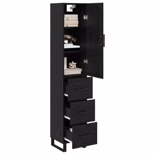 vidaXL Modern Black Oak Tall Unit with Hinged Doors and Internal Shelves, W/D/H: 34.5 x 34 x 180 cm