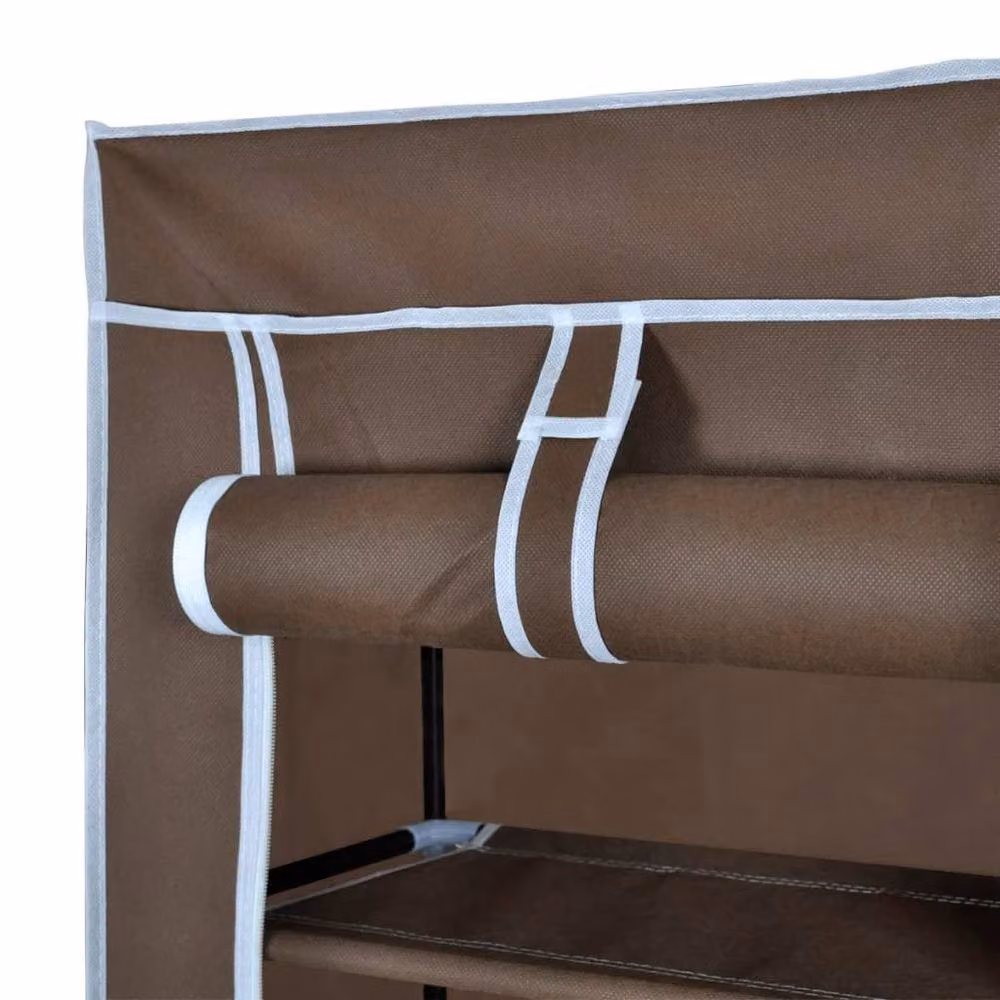 Berkfield Home Fabric Shoe Cabinet with Cover, Brown, W: 162 cm, D: 57 cm, H: 29 cm – 3