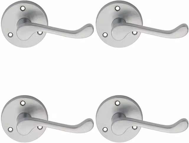 Loops 4 Pair Victorian Scroll Lever Door Handles with 58mm Round Rose in Satin Chrome
