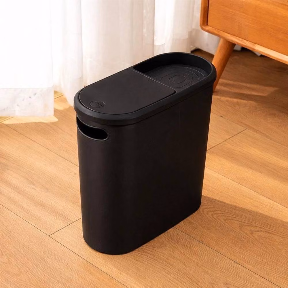 NESTLUNE Slim Plastic Bathroom Trash Can with Touch Lid, Black, H 100 cm x W 15 cm – 2