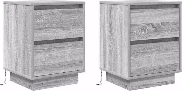Berkfield Home Set of 2 Durable Bedside Cabinets with Integrated LED Lights, Grey Sonoma, W: 38 cm, D: 34 cm, H: 50 cm – 1