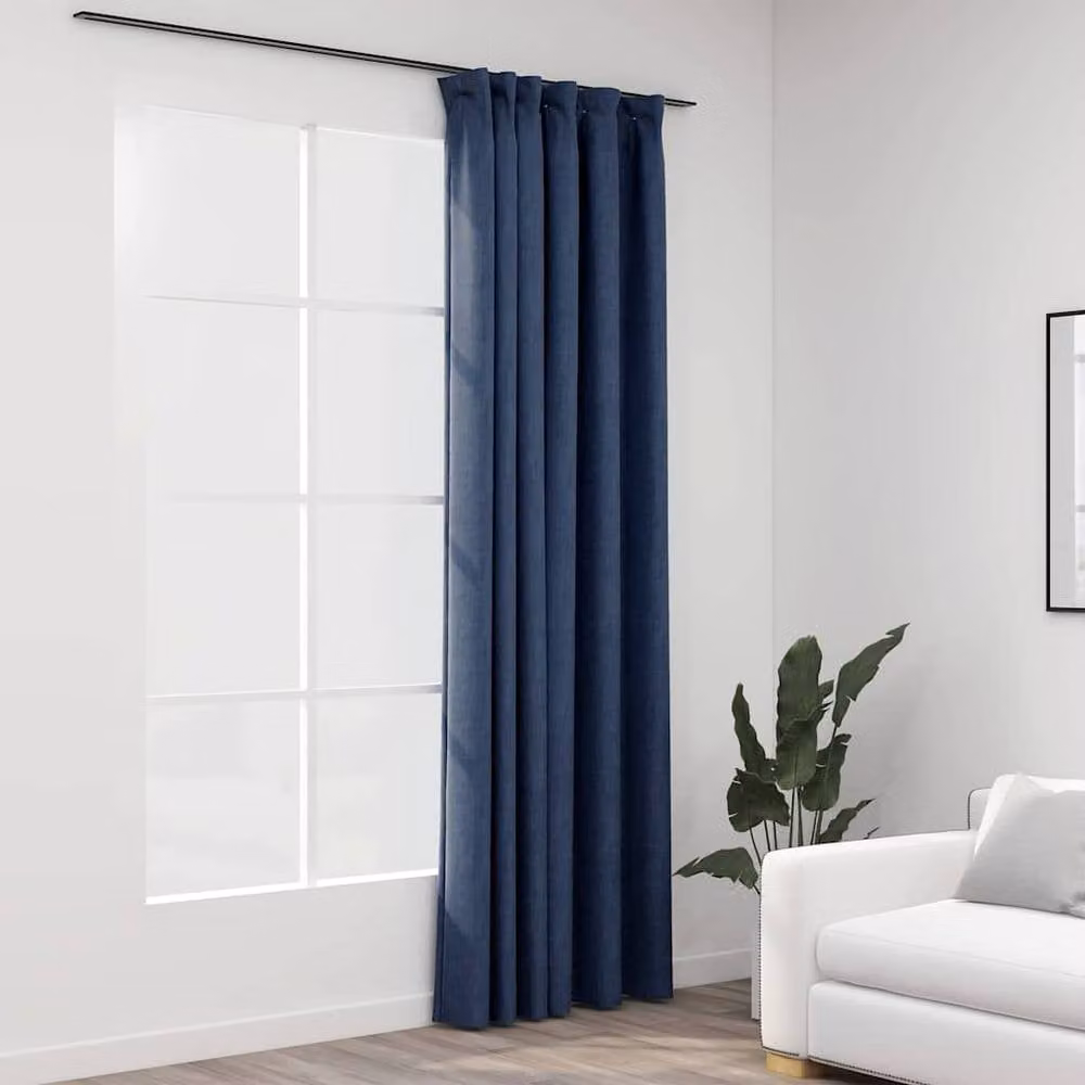 Berkfield Linen-Look Blackout Curtains with Hooks, Blue, W: 290 cm, H: 245 cm