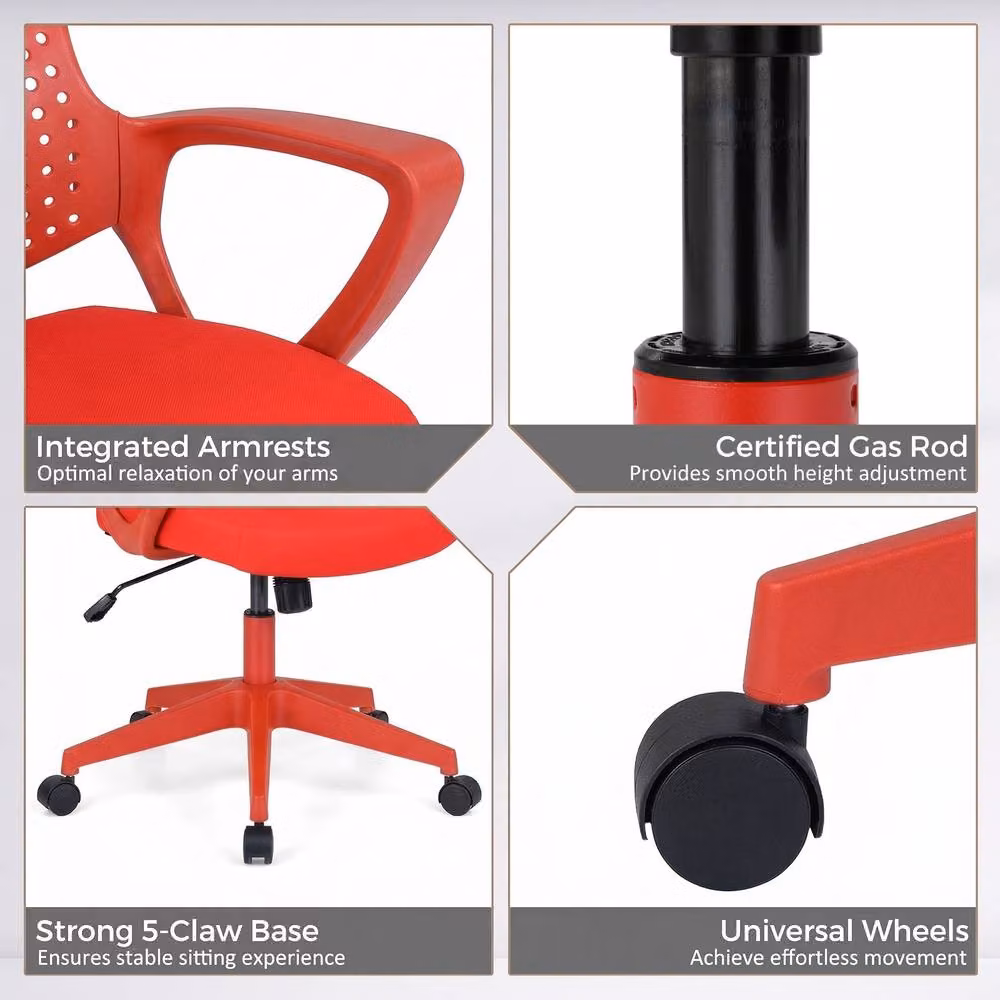 Gymax Ergonomic Red Fabric Swivel Office Chair with Armrests and Castors – 4