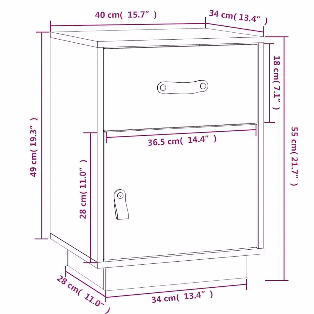 Berkfield Home Black Solid Wood Pine Bedside Cabinet W/D/H: 40 x 34 x 55 cm – 7