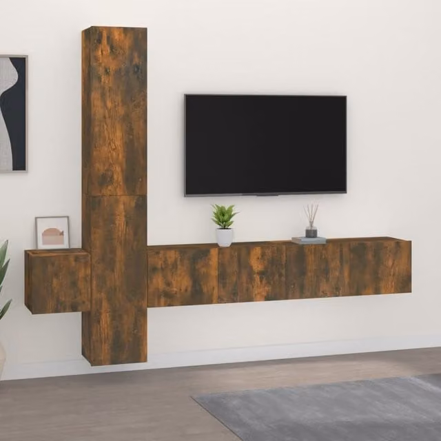 Berkfield Home 5 Piece Smoked Oak TV Cabinet Set in Brown