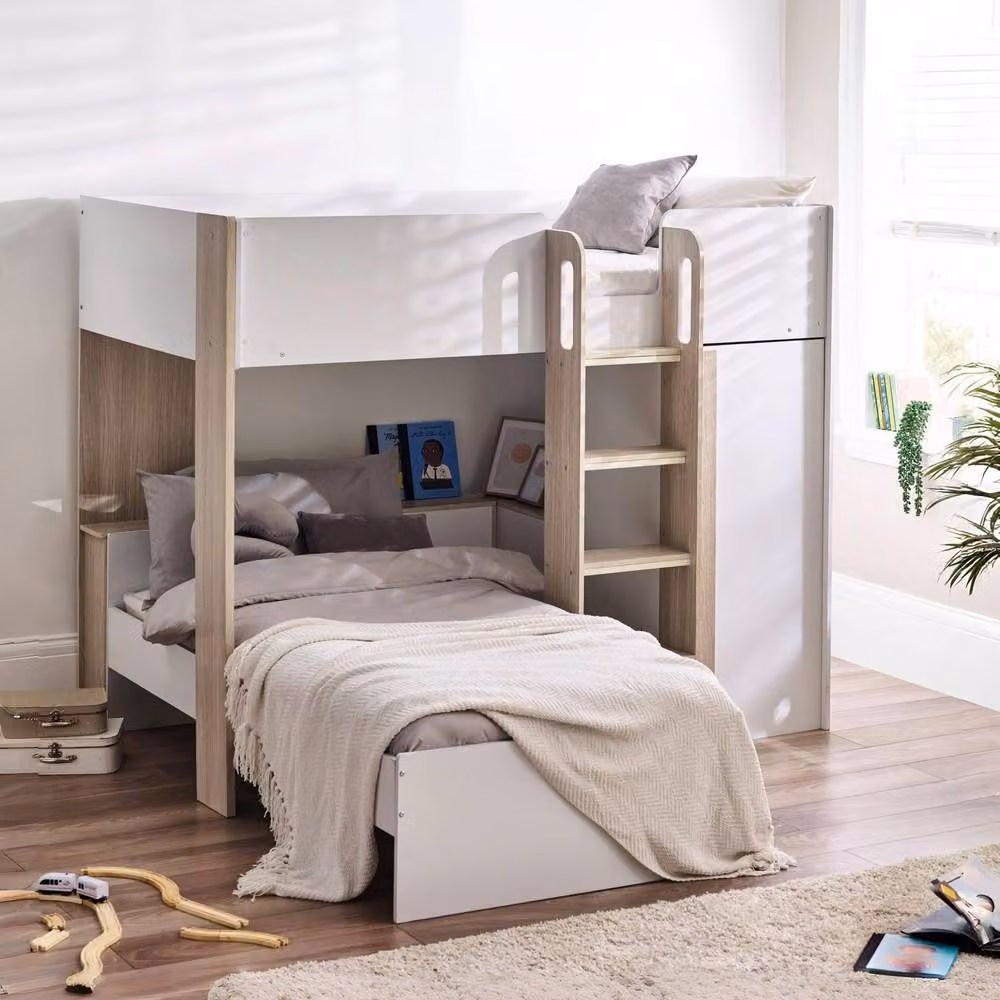 Cheshire Meadow Two-Level Bunk Bed in White and Multicolour Solid Wood, W/D/H: 90 x 200 cm – 2