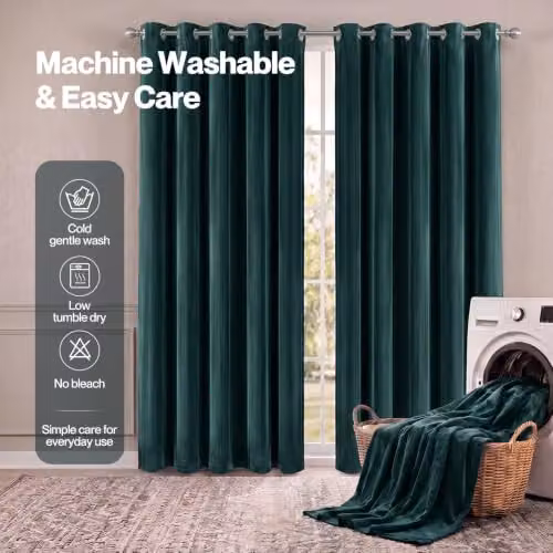 MARLOW Velvet Blackout Eyelet Curtains, Green, 2 Panels, Width: 168 cm, Height: 229 cm – 6