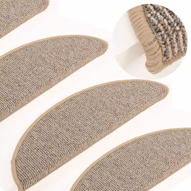 Berkfield Home Self-Adhesive Carpet Stair Treads, 15 Pieces, Brown, W/D/H: 56 x 17 x 3 cm – 1