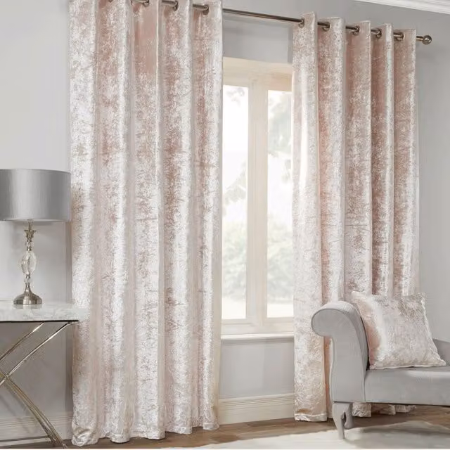 Terrys Pink Crushed Velvet Eyelet Curtains