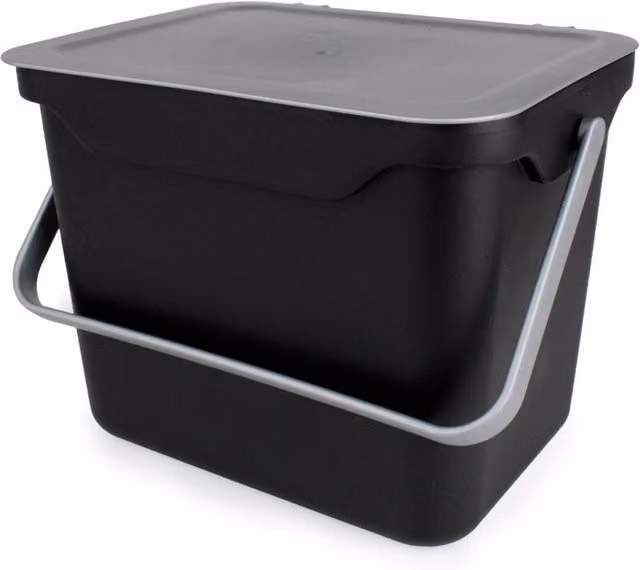 EasyEco 5l Wall-Mounted Plastic Caddy with Odour Filter and Flip Lid in Black