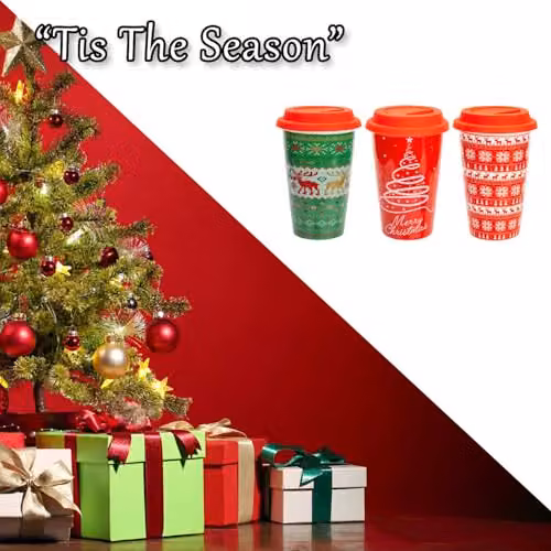 VFM e-Store Christmas Travel Mug in Multicolour Assorted Designs, H 15.7 x W 9.5 x D 9.5 cm – 6