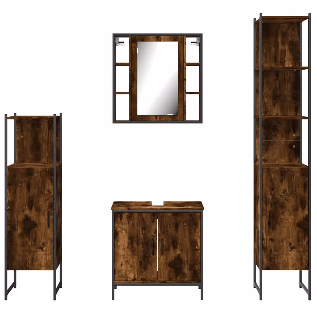 Berkfield Home 4 Piece Industrial Bathroom Cabinet Set in Smoked Oak and Brown Engineered Wood – 3