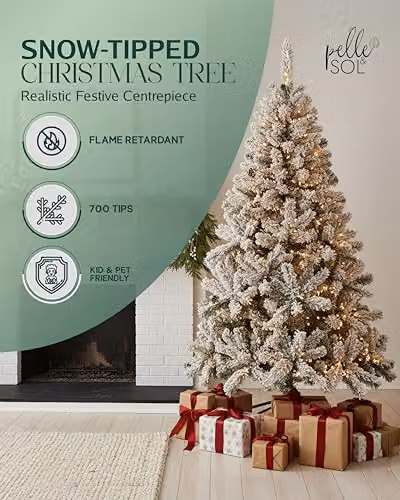 Pelle & Sol 6ft Snow Tipped Flocked Christmas Tree in White with Metal Stand – 2