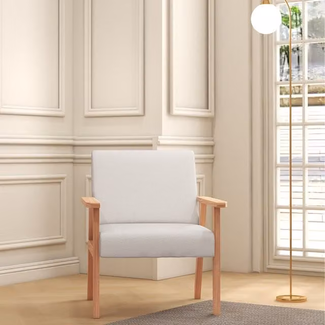 HOMCOM Cream Fabric Tub Accent Chair with Solid Pine Wood Frame