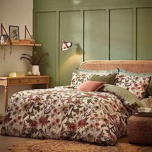 Wylder Nature Wallflower Floral Cotton Percale Duvet Cover Set in Beige, W: 260 cm, D: 220 cm, H: 220 cm