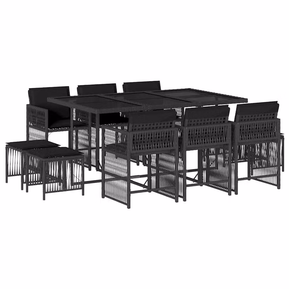 Berkfield Home 11 Piece Garden Dining Set with Black Poly Rattan and Cushions – 2