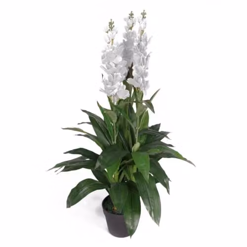 Leaf Artificial White Cymbidium Orchid Plant in a Black Plastic Pot, Height: 90 cm