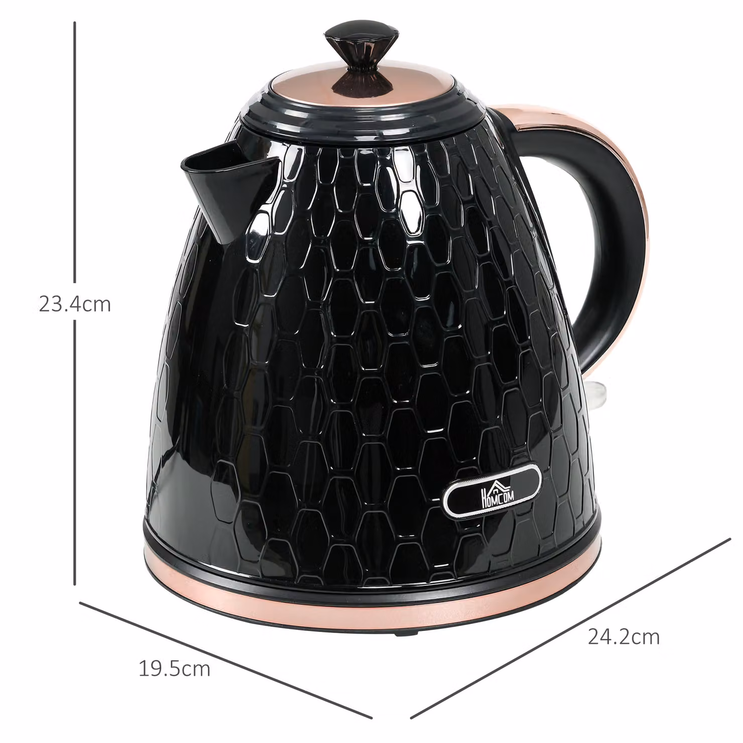 HOMCOM Electric Kettle, 1.7 l, Black, Fast Boil 3 kW with Removable Anti-scale Filter and Auto Shut-off – 3