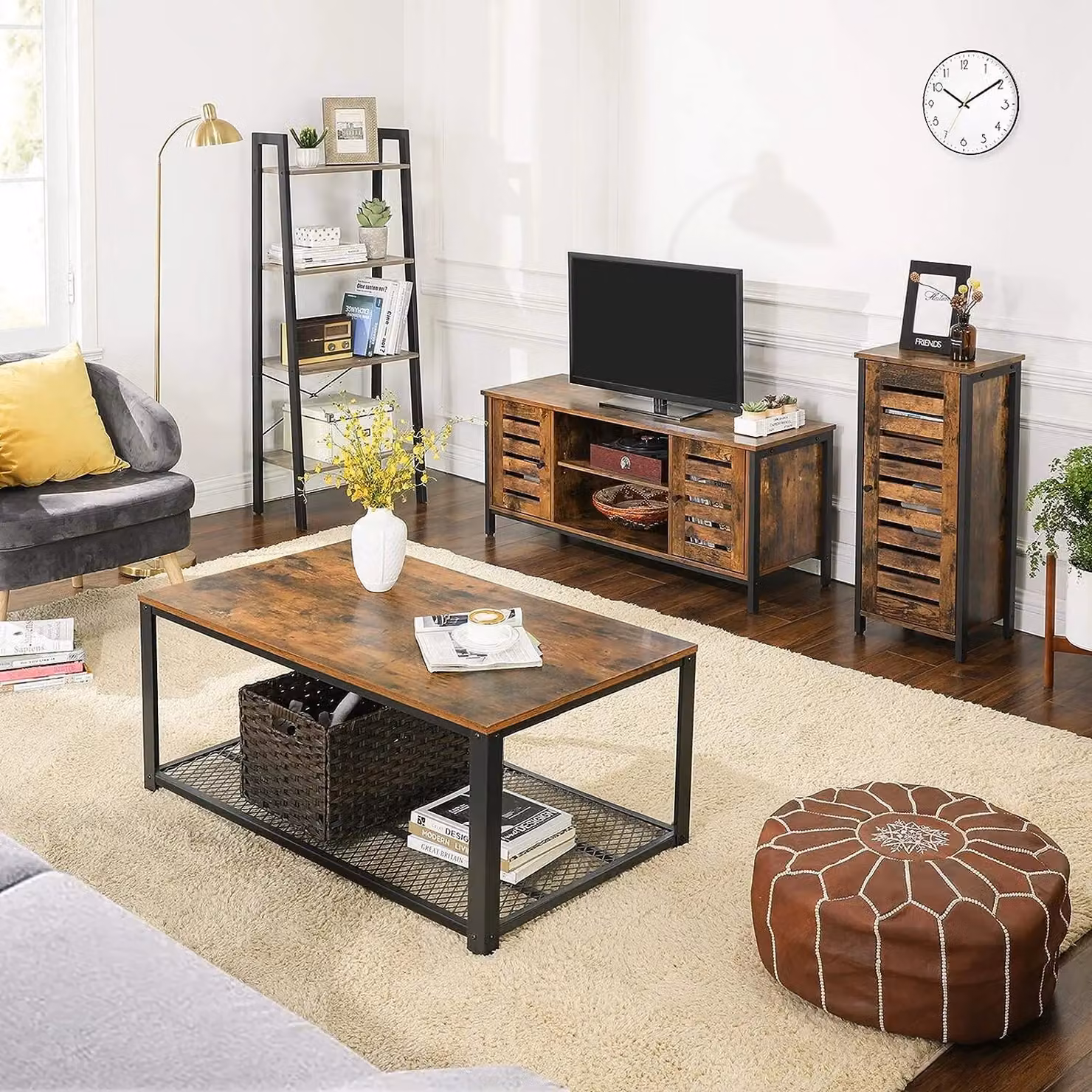 VASAGLE Industrial TV Stand Cabinet with Shelves and Louvered Doors in Brown – 2