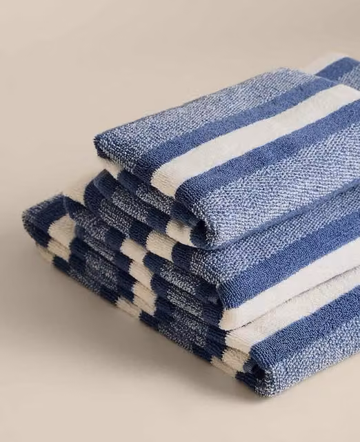 M&S Pure Cotton Marl Striped Towel in Denim Blue