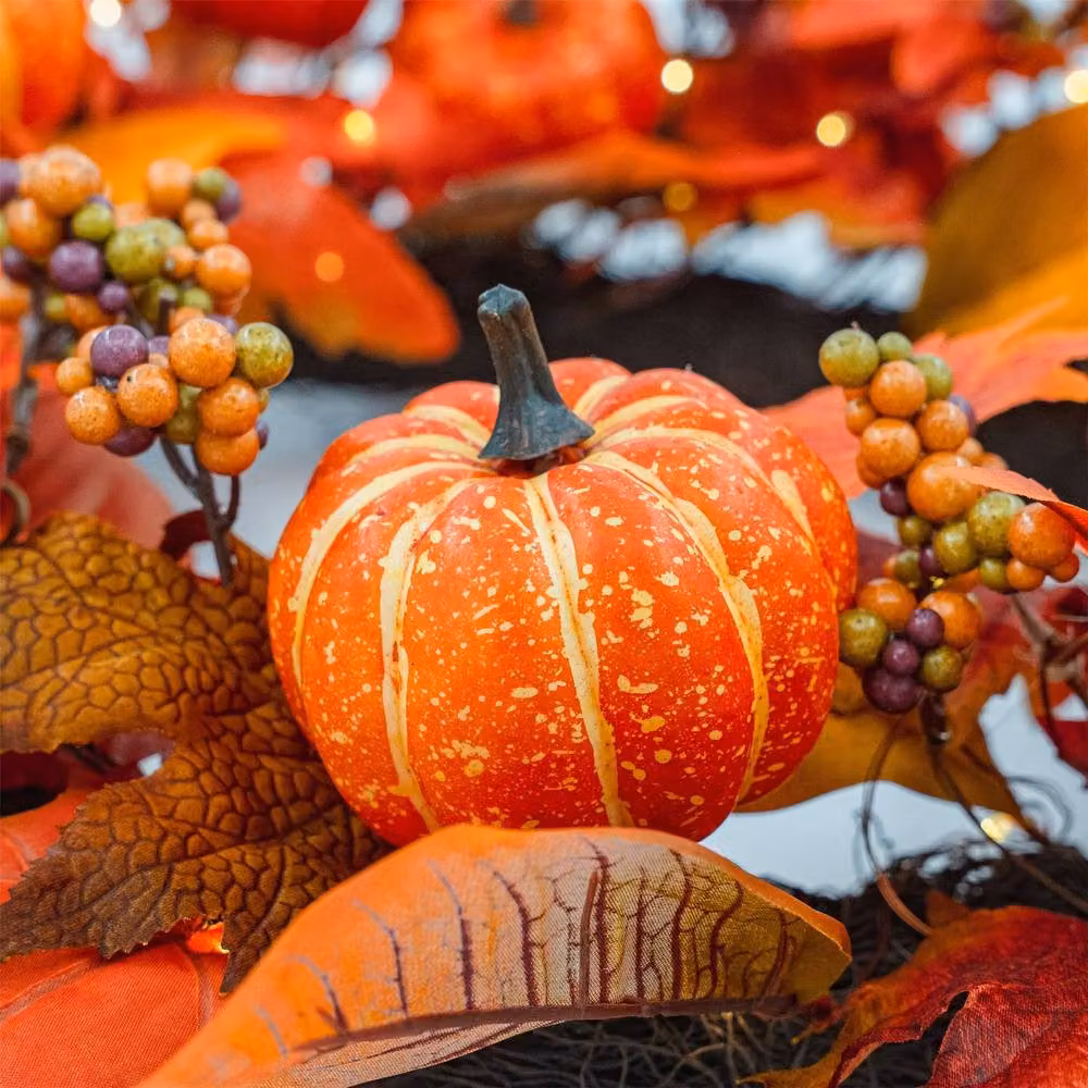 BOSK Pumpkin Orchard Autumn Garland with Warm White LED Microbulbs, Orange, Length: 182.88 cm, Width: 30.48 cm – 2