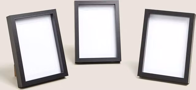 M&S Set of 3 Black Rectangular Plastic Photo Frames for Tabletop Use