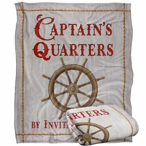 JQ Licensing James Piazza Coastal Captain's Quarters Ship's Wheel Super Soft Fleece Throw Blanket, White, W: 152 cm, D: 127 cm – 1